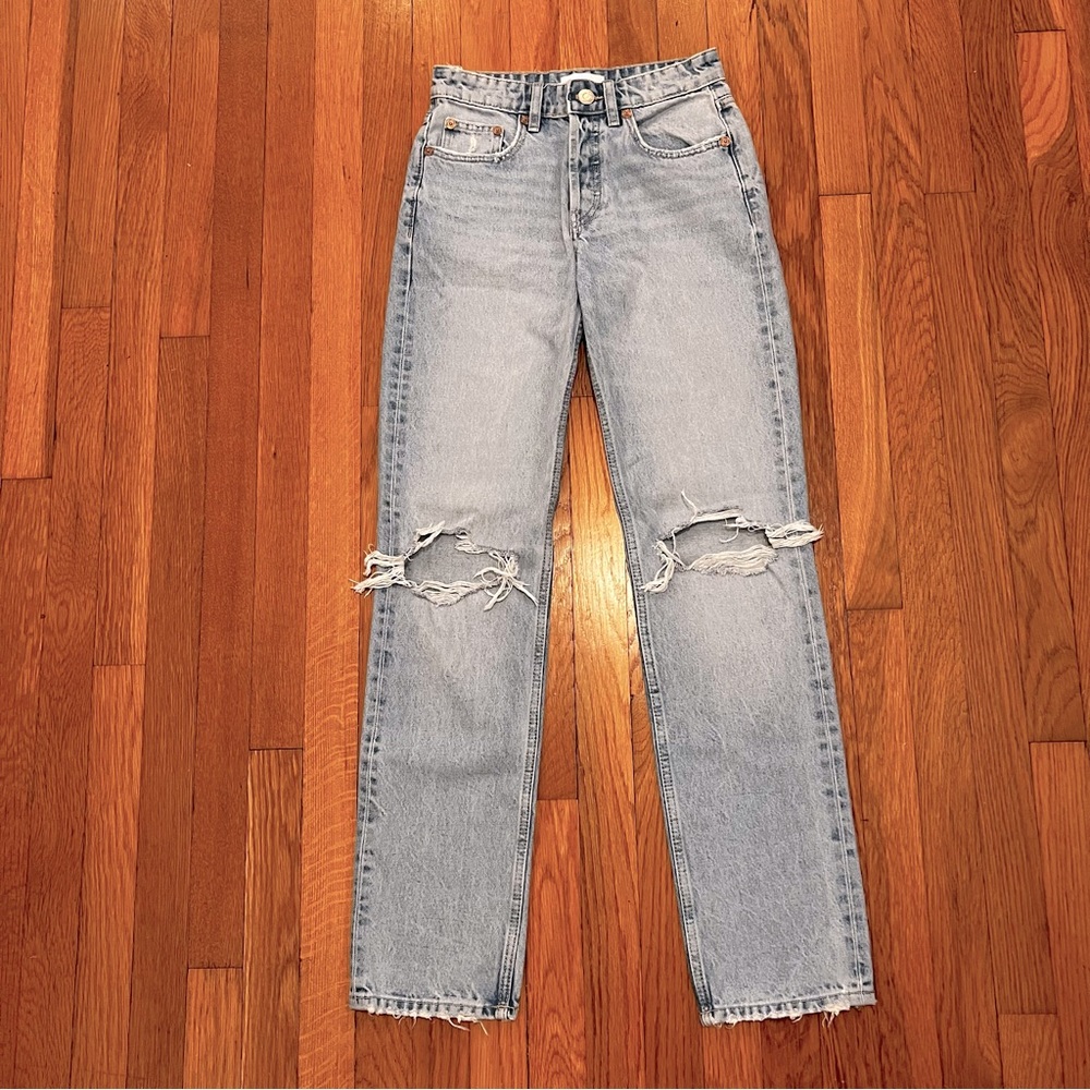 Zara straight leg distressed jeans